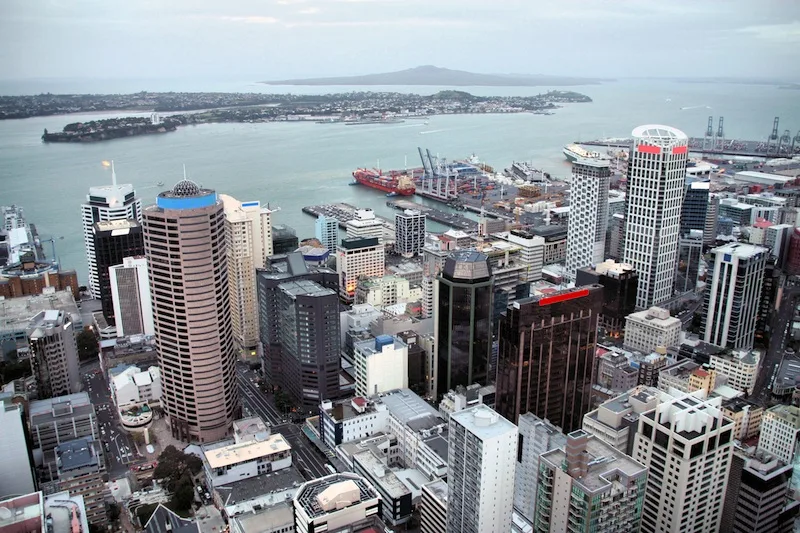 Aerial view of Auckland in rainy weather